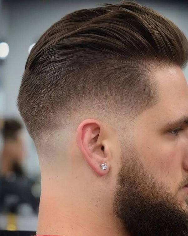 Slick Back Haircut With High Skin Fade