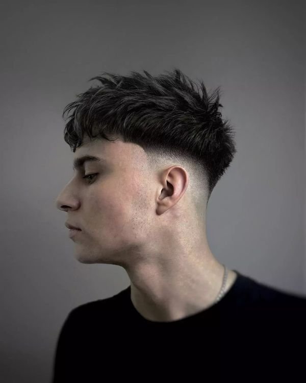 Short Spiky Hair Fade with Blunt Fringe