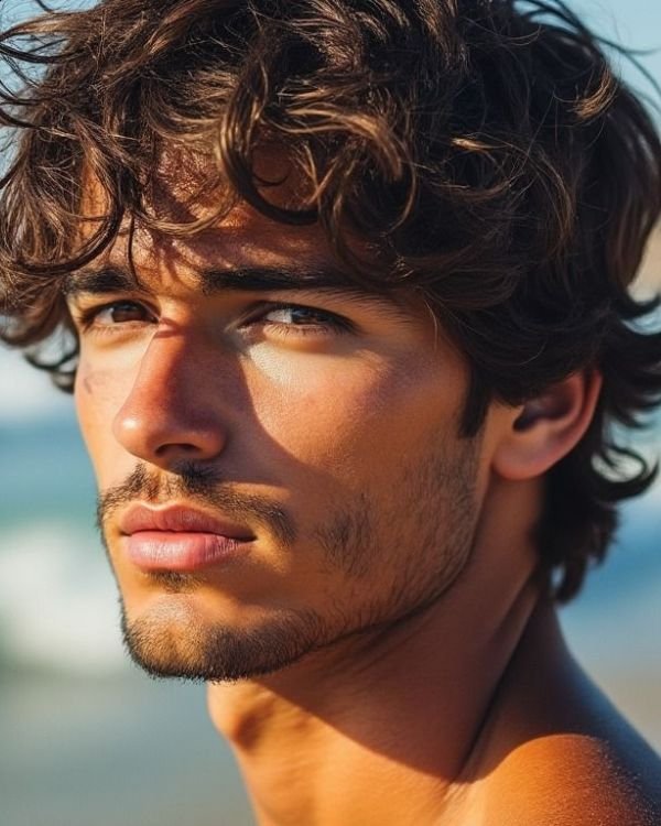 Textured Surfer Curls with Messy Bangs haircut