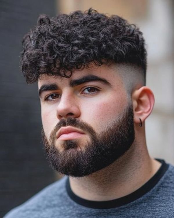 Messy Curly Hair with Taper Fade