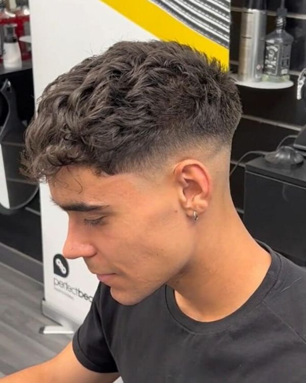 Messy Curly Taper Fade
