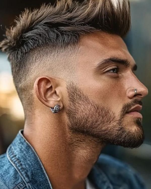 Messy Short Spiky Hair Fade with Beard