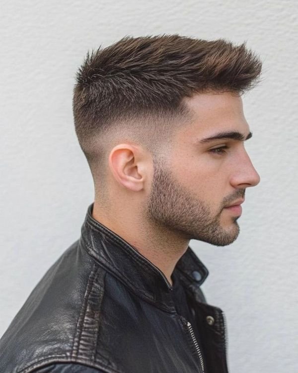 Straight Smooth Quiff with Mid Skin Fade