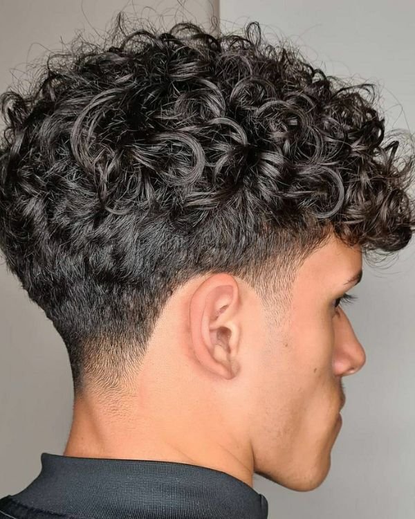 Thick Curly Taper Fade